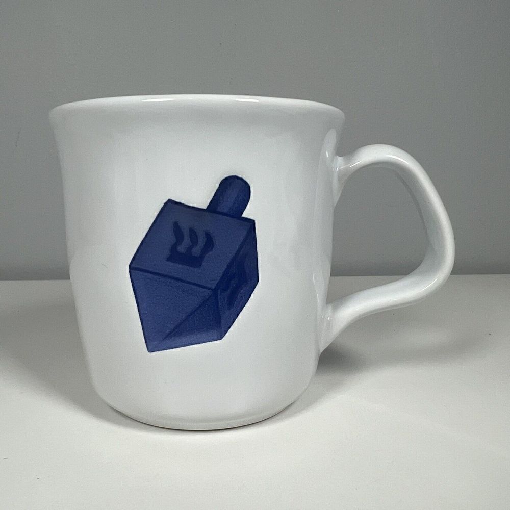 Williams Sonoma Hanukkah Dreidel Coffee Mug 15 oz Embossed Ceramic